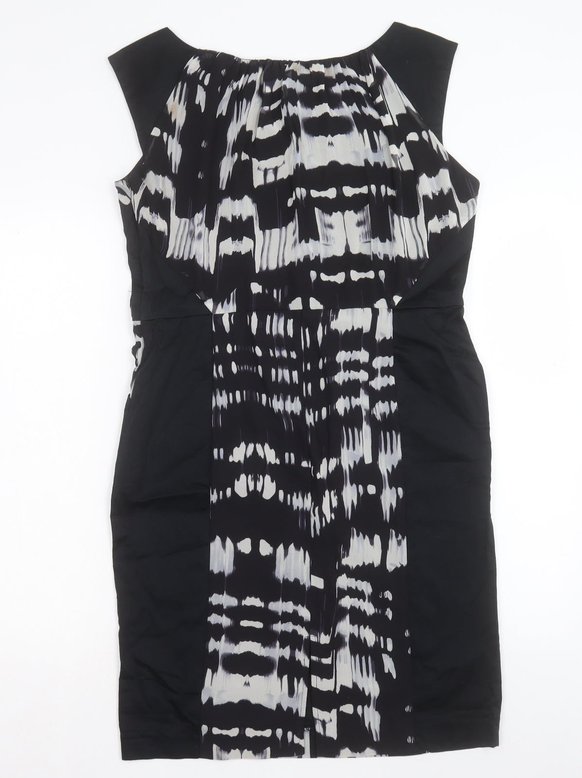 Et Vous Womens Black Geometric Polyester Shift Size 14 Boat Neck Zip