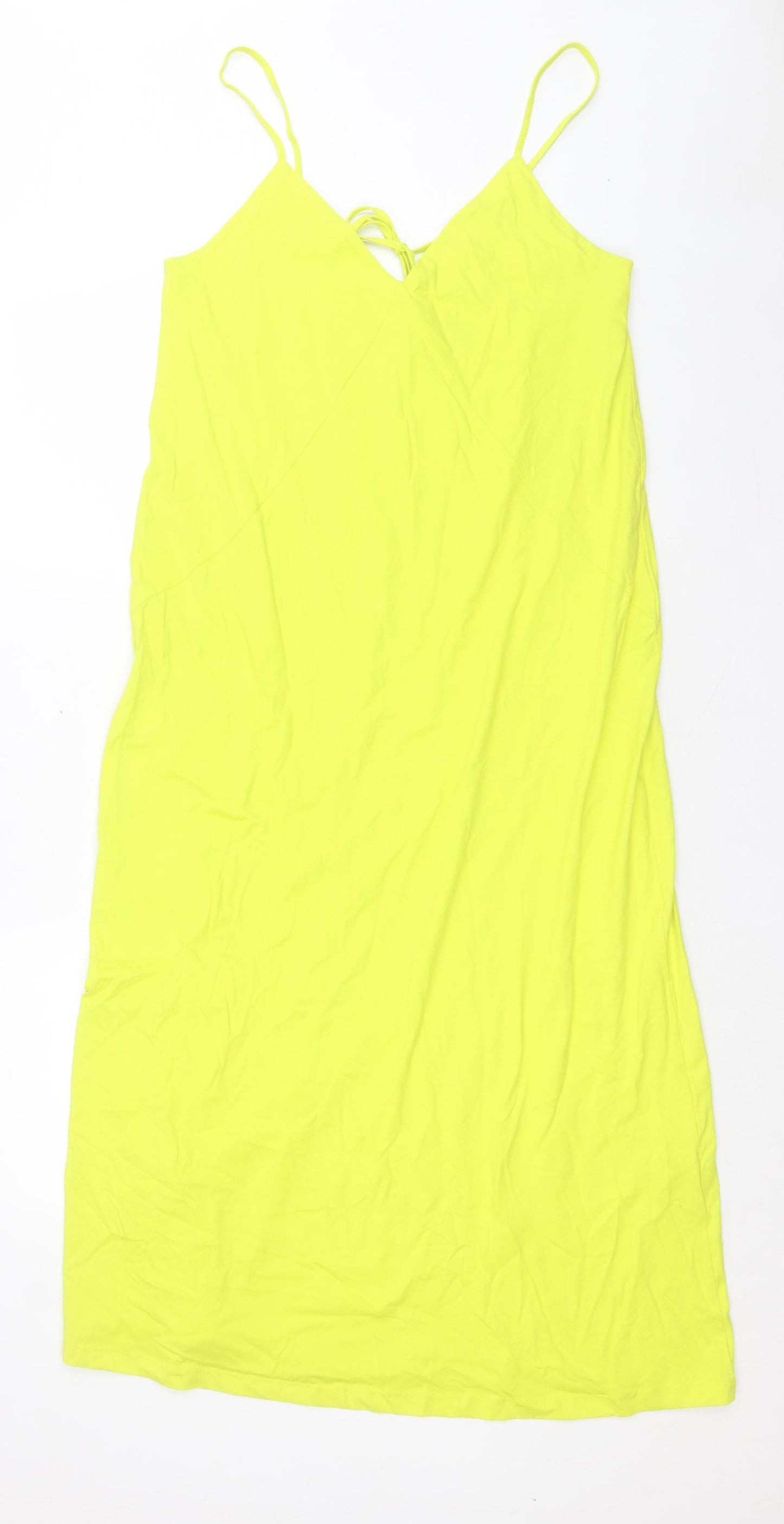 Zara Womens Green Cotton A-Line Size M V-Neck Tie