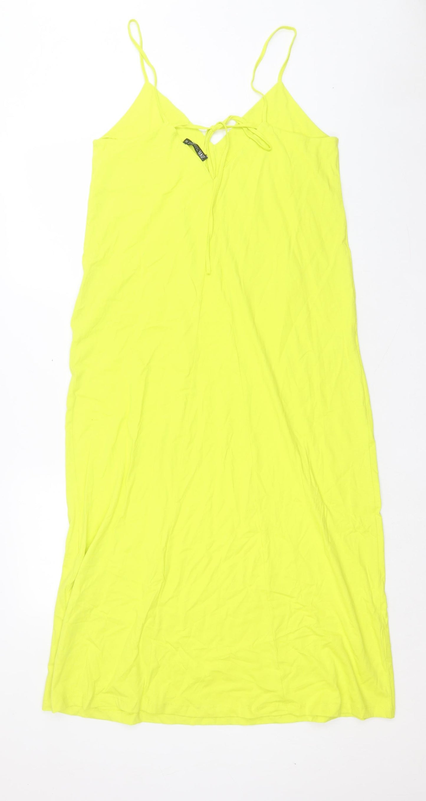 Zara Womens Green Cotton A-Line Size M V-Neck Tie