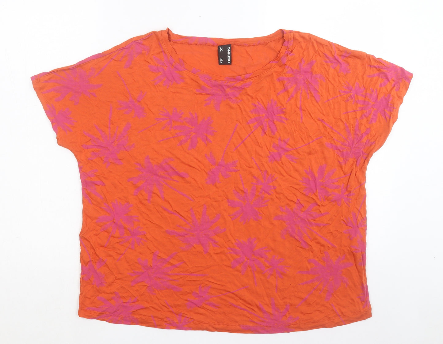 Hering Womens Orange Geometric Viscose Basic T-Shirt Size M Crew Neck