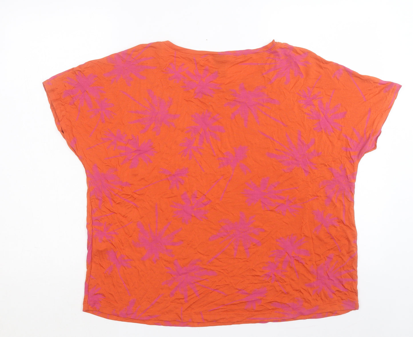 Hering Womens Orange Geometric Viscose Basic T-Shirt Size M Crew Neck
