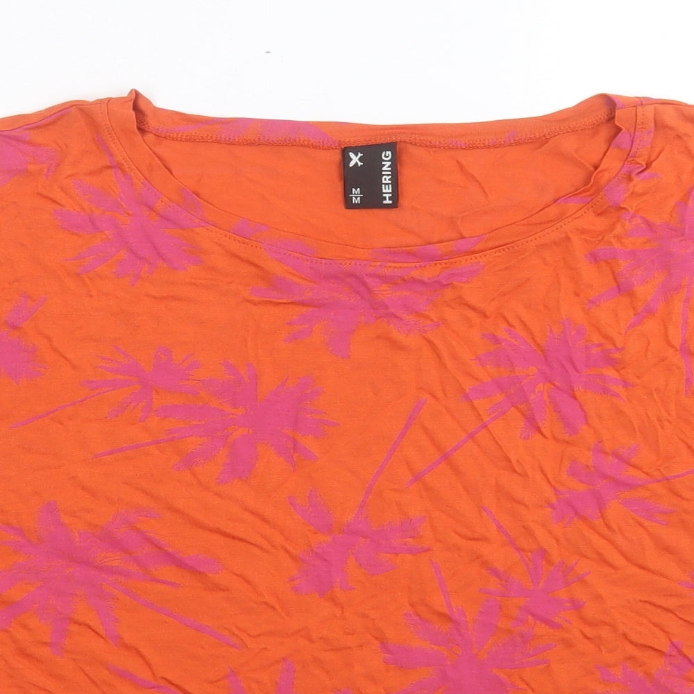 Hering Womens Orange Geometric Viscose Basic T-Shirt Size M Crew Neck
