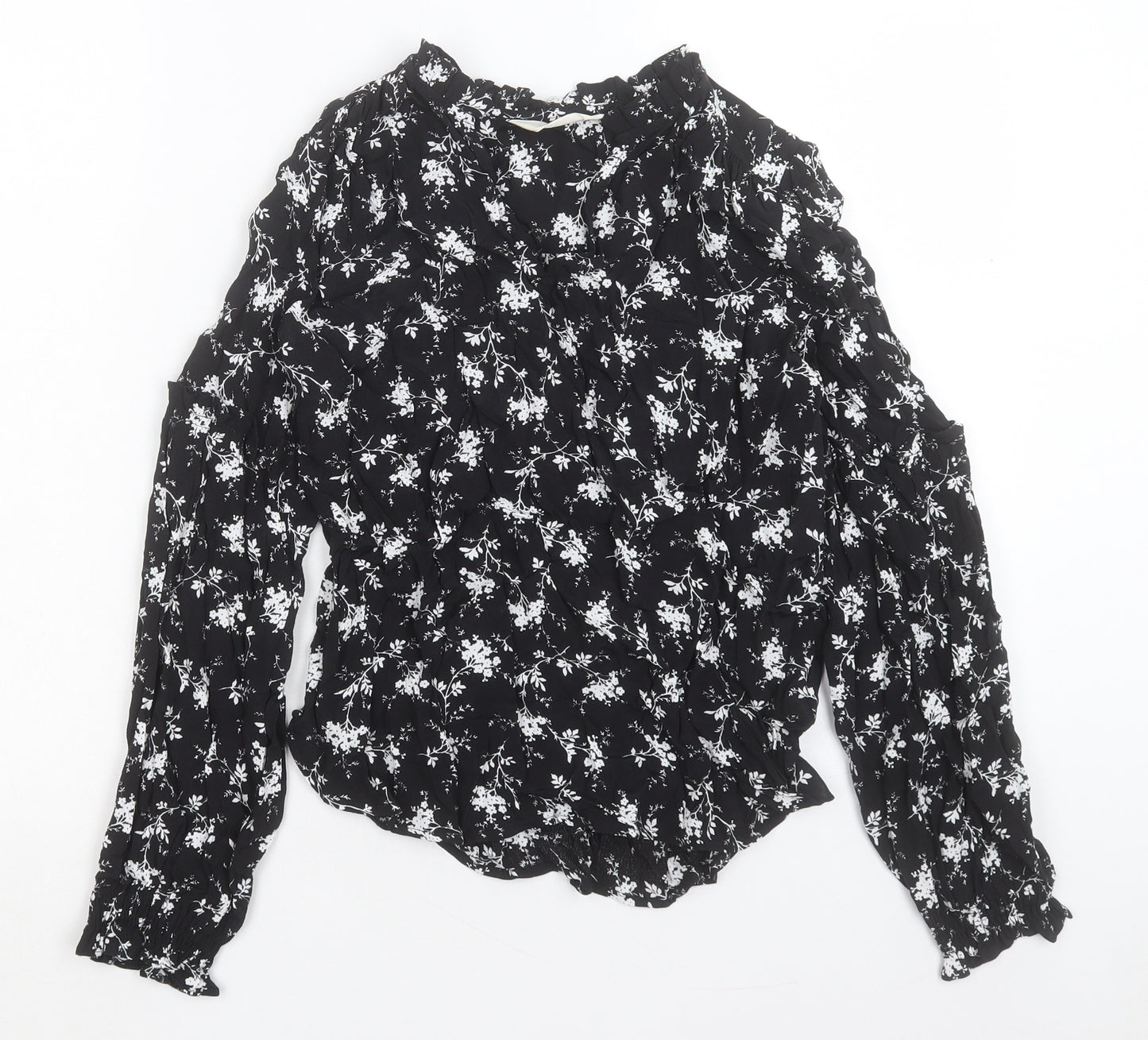 Per Una Womens Black Floral Viscose Basic Blouse Size 6 V-Neck