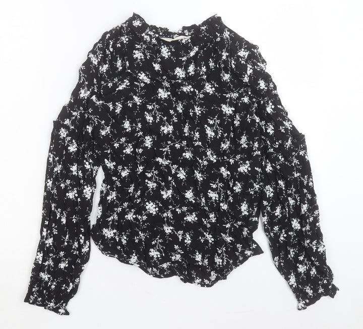 Per Una Womens Black Floral Viscose Basic Blouse Size 6 V-Neck