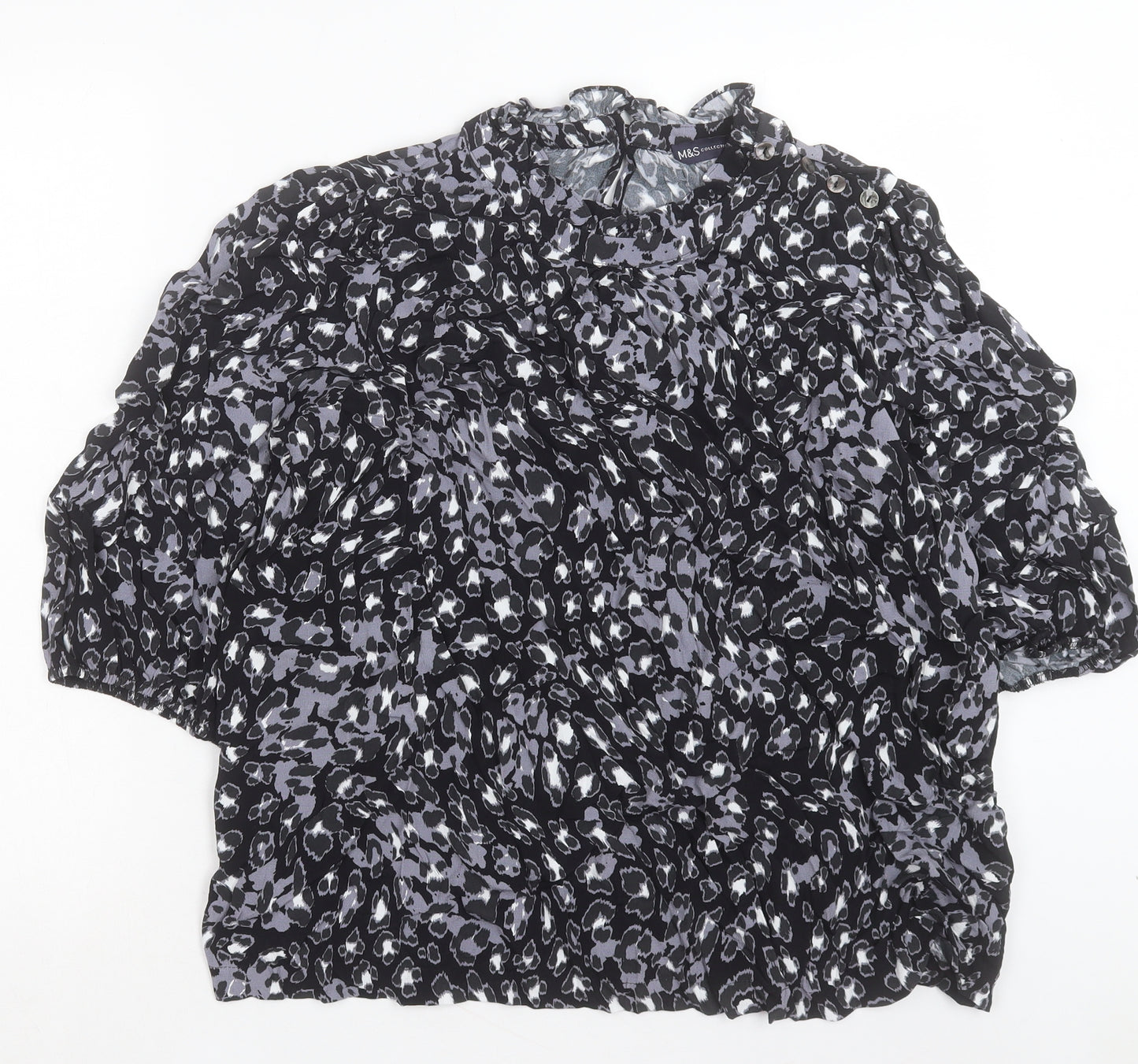Marks and Spencer Womens Black Geometric Viscose Basic T-Shirt Size 20 Crew Neck