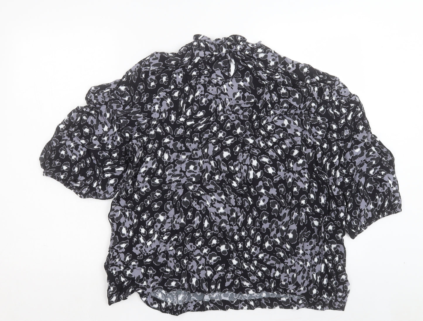 Marks and Spencer Womens Black Geometric Viscose Basic T-Shirt Size 20 Crew Neck