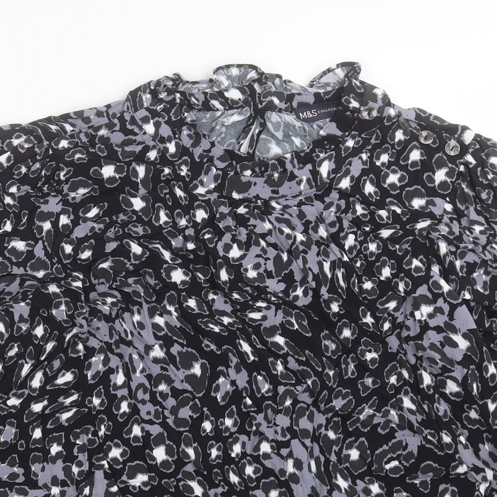 Marks and Spencer Womens Black Geometric Viscose Basic T-Shirt Size 20 Crew Neck