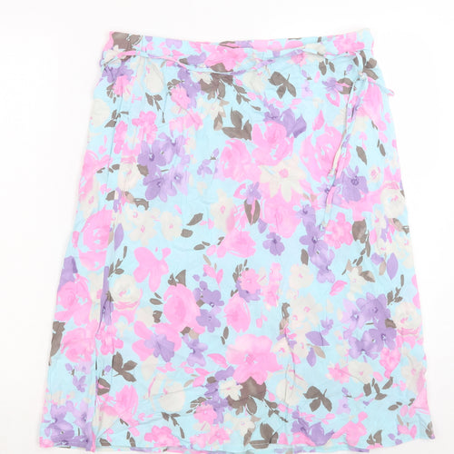 Marks and Spencer Womens Multicoloured Floral Viscose A-Line Skirt Size 12 Zip