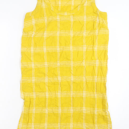 Marks and Spencer Womens Yellow Plaid Cotton A-Line Size 8 Scoop Neck Pullover