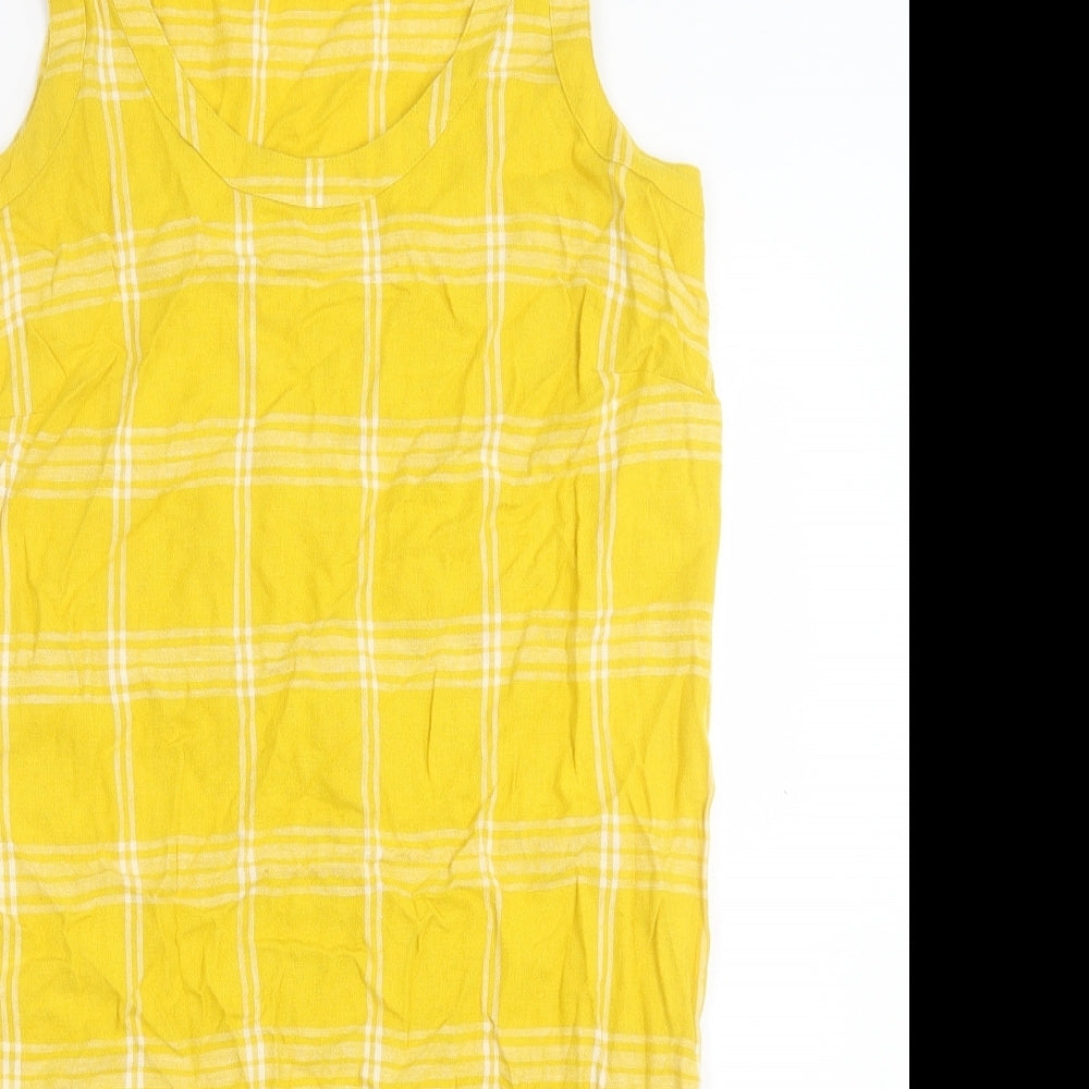 Marks and Spencer Womens Yellow Plaid Cotton A-Line Size 8 Scoop Neck Pullover