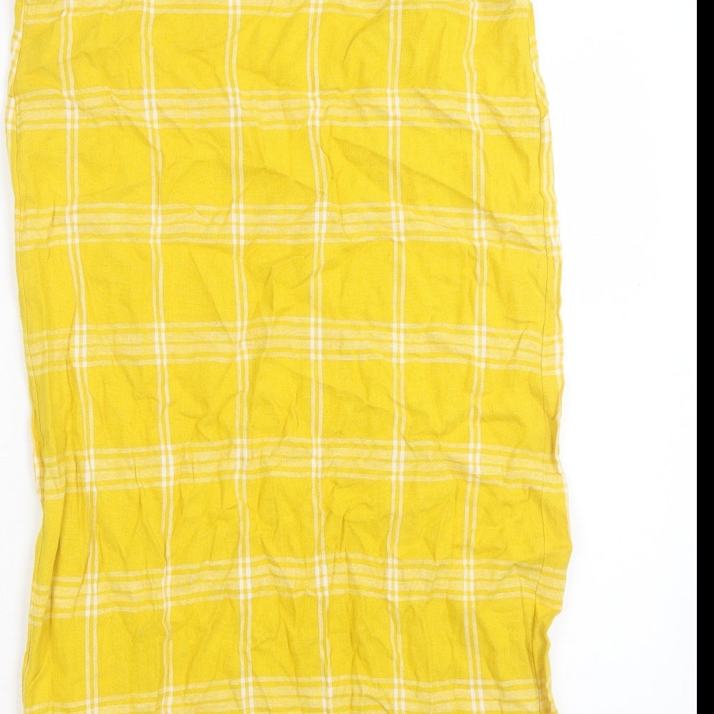 Marks and Spencer Womens Yellow Plaid Cotton A-Line Size 8 Scoop Neck Pullover