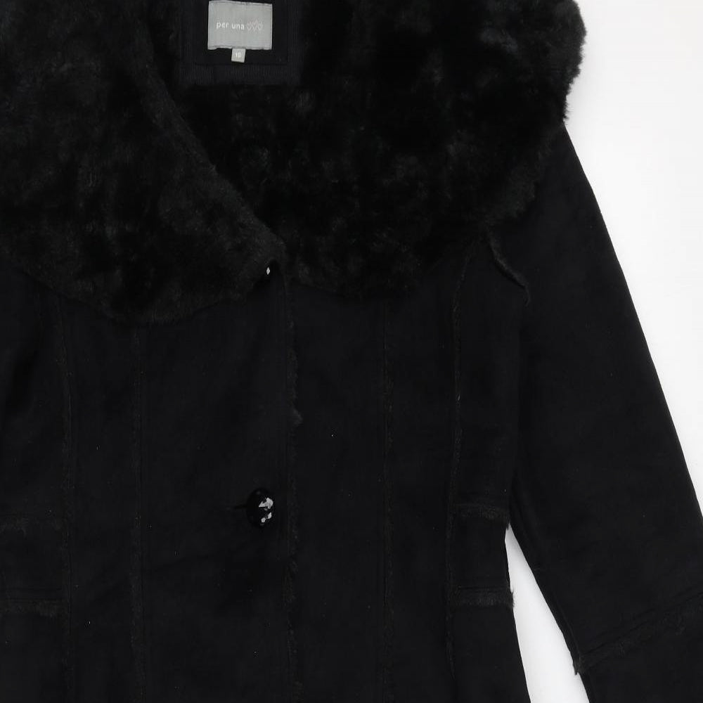 Per Una Womens Black Overcoat Coat Size 10 Button
