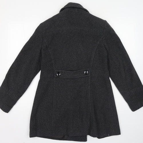 BHS Womens Grey Pea Coat Coat Size 14 Button