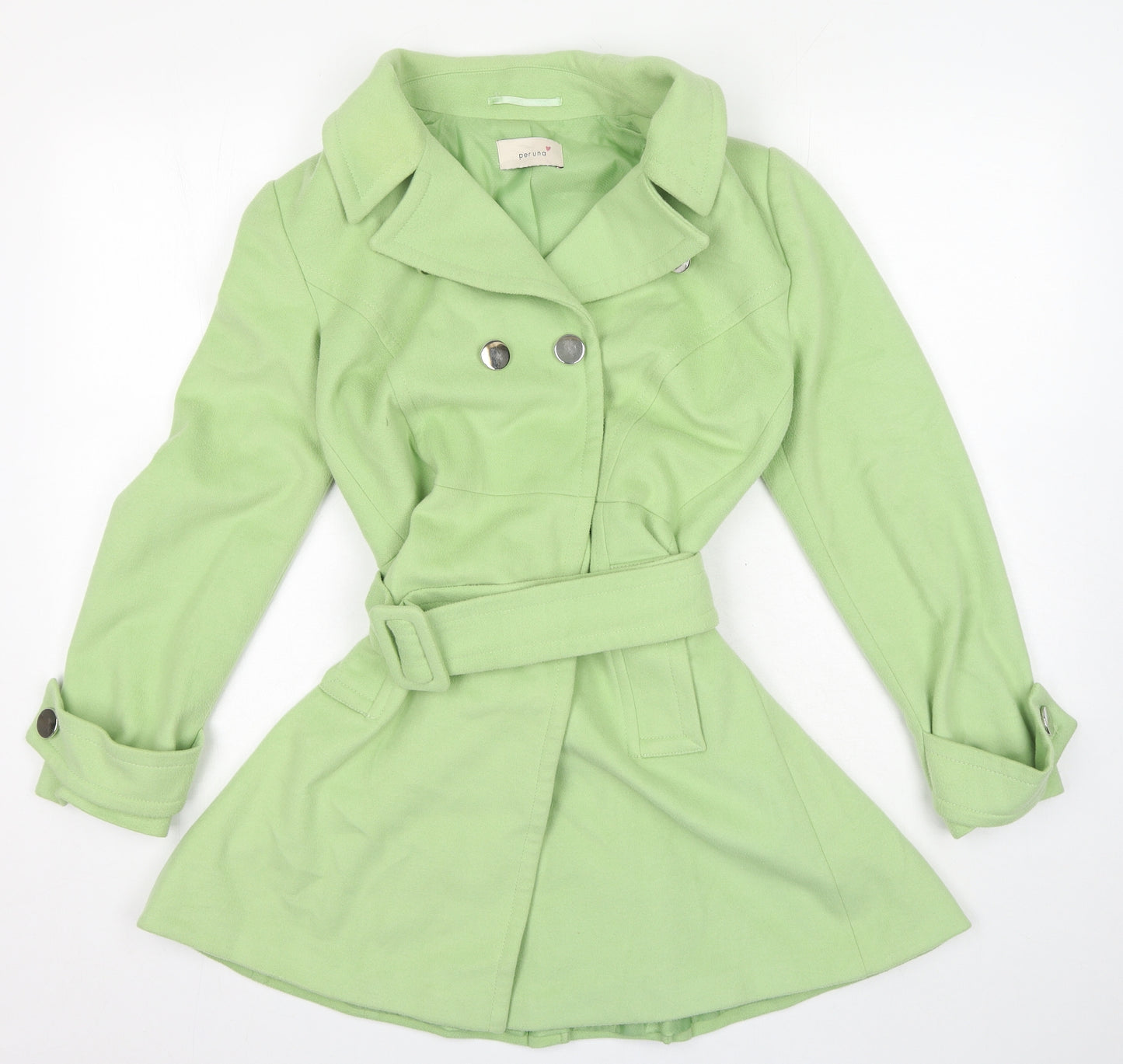 Marks and Spencer Womens Green Pea Coat Coat Size 12 Button - Belted