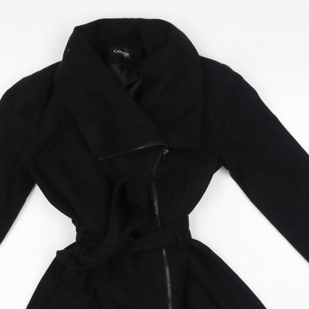 George Womens Black Pea Coat Coat Size 8 Zip - Belted