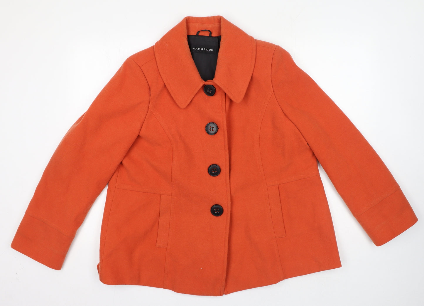 Warehouse Womens Orange Pea Coat Coat Size 14 Button