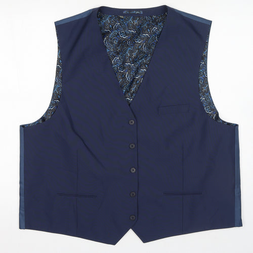 Williams & Brown London Mens Blue Polyester Jacket Suit Waistcoat Size 52 - Navy