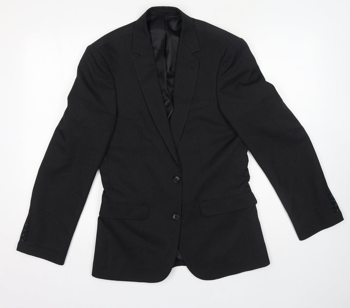 F&F Womens Black Polyester Jacket Suit Jacket Size 38 - Pinstripe