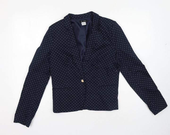 R essential Womens Blue Polka Dot Cotton Jacket Blazer Size 12