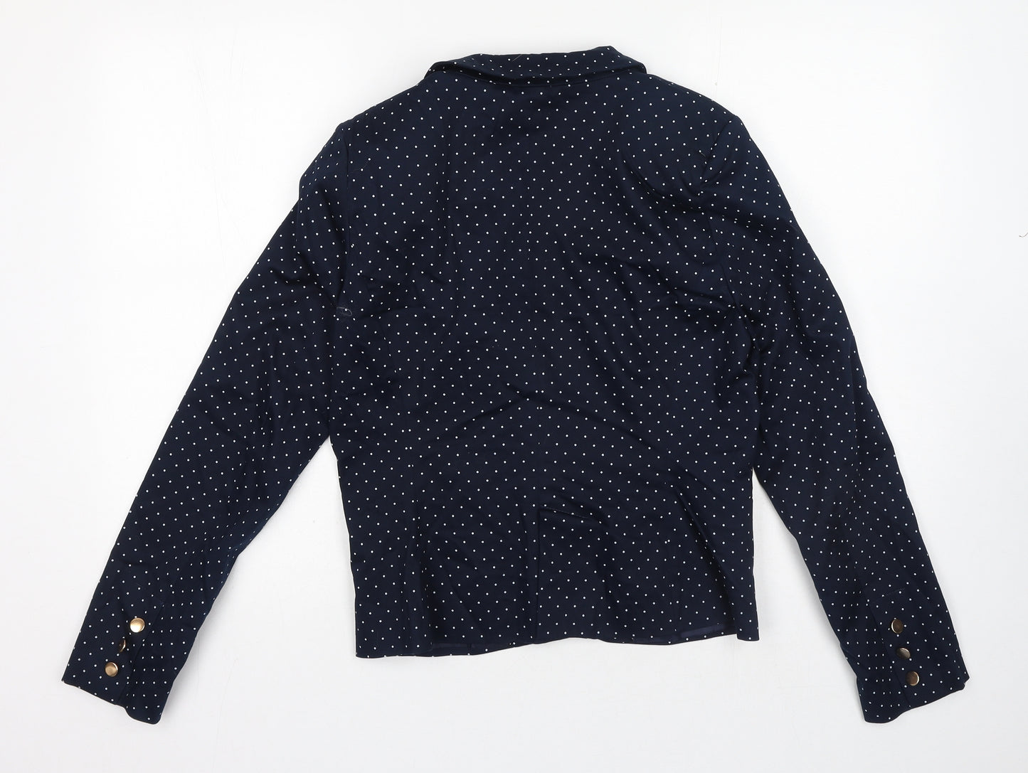 R essential Womens Blue Polka Dot Cotton Jacket Blazer Size 12