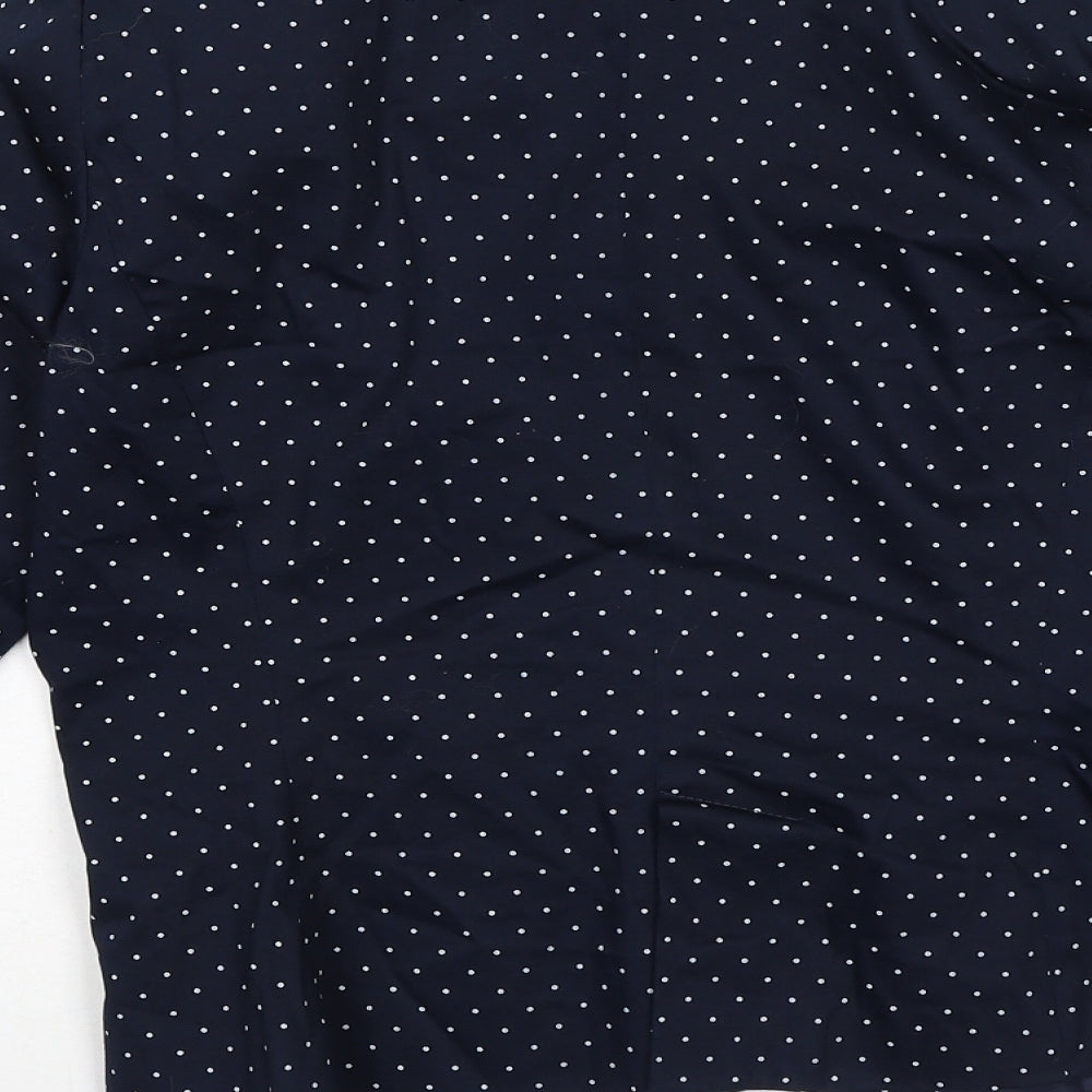 R essential Womens Blue Polka Dot Cotton Jacket Blazer Size 12