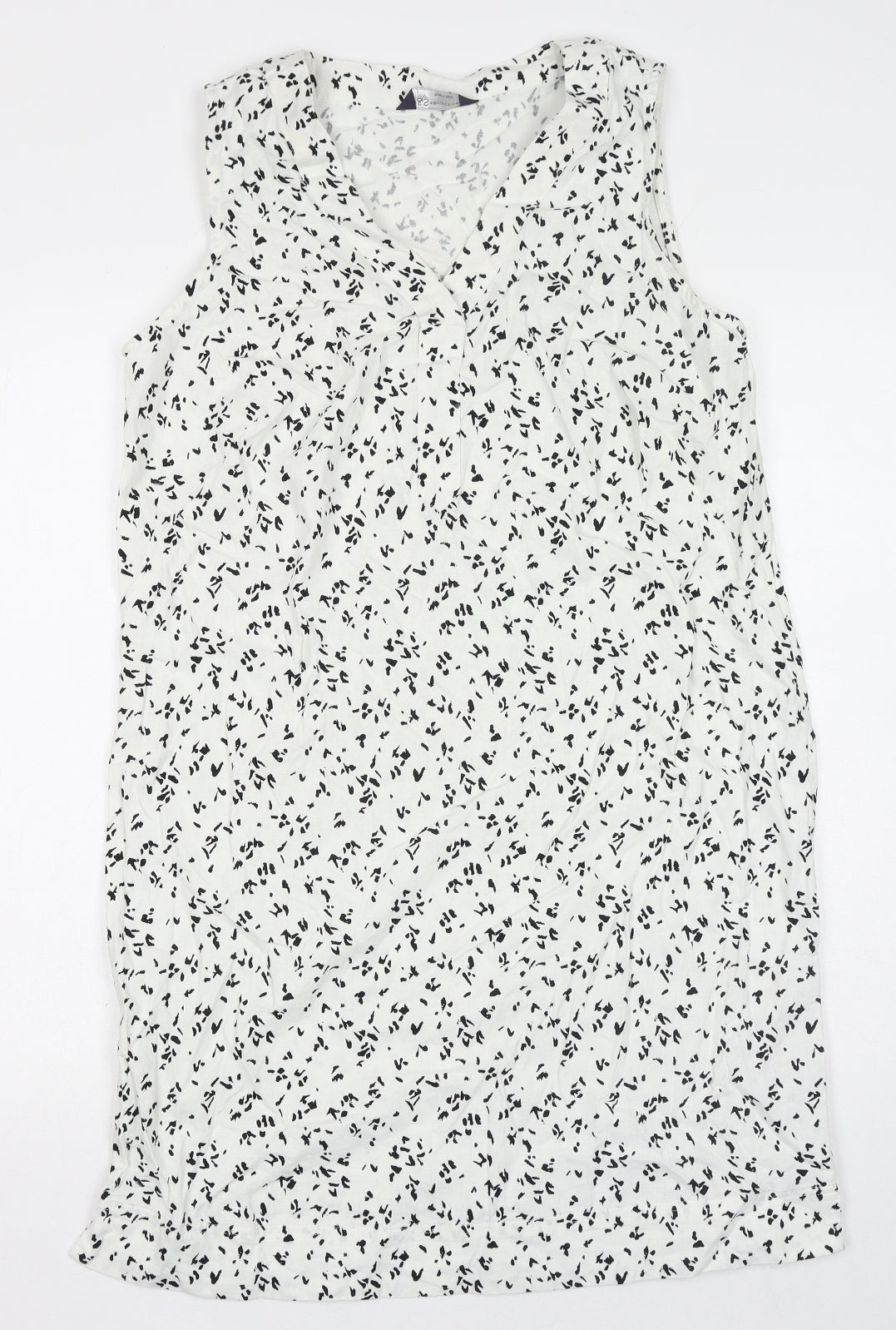 Marks and Spencer Womens White Geometric Flax Shift Size 12 V-Neck Pullover