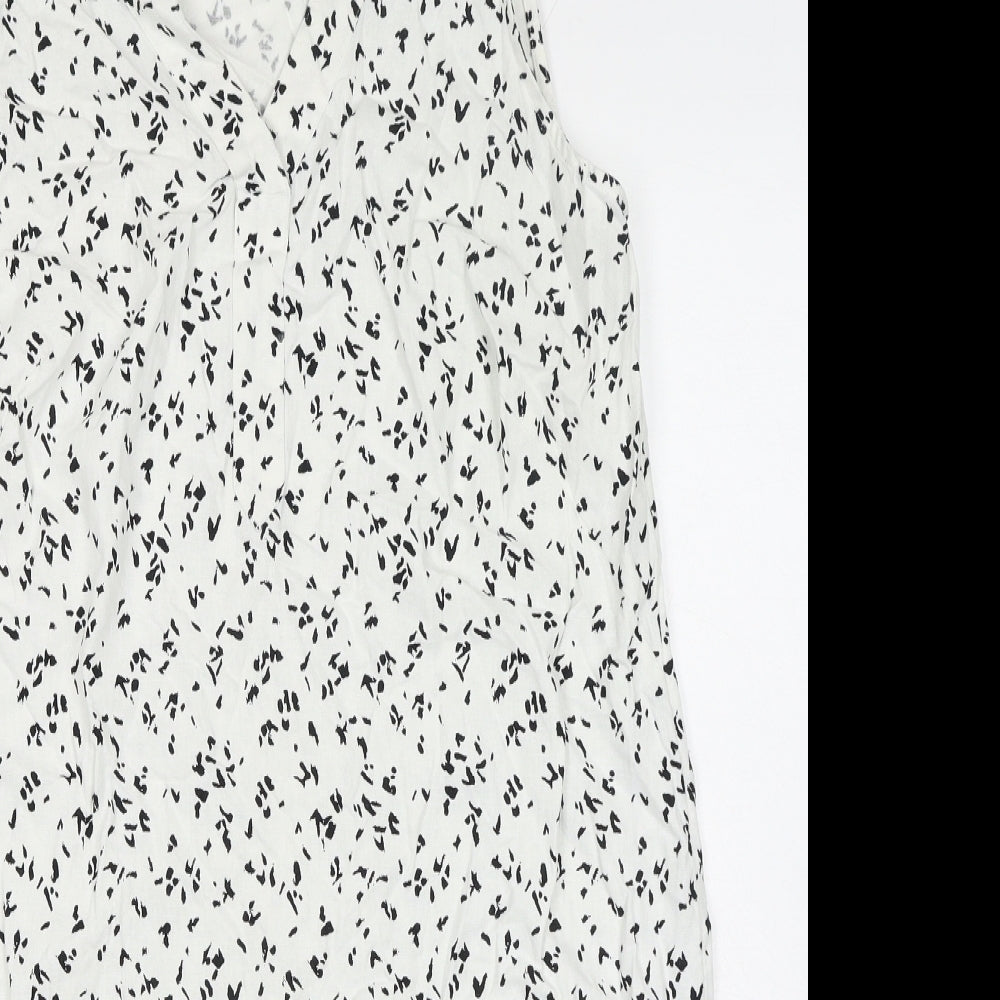 Marks and Spencer Womens White Geometric Flax Shift Size 12 V-Neck Pullover