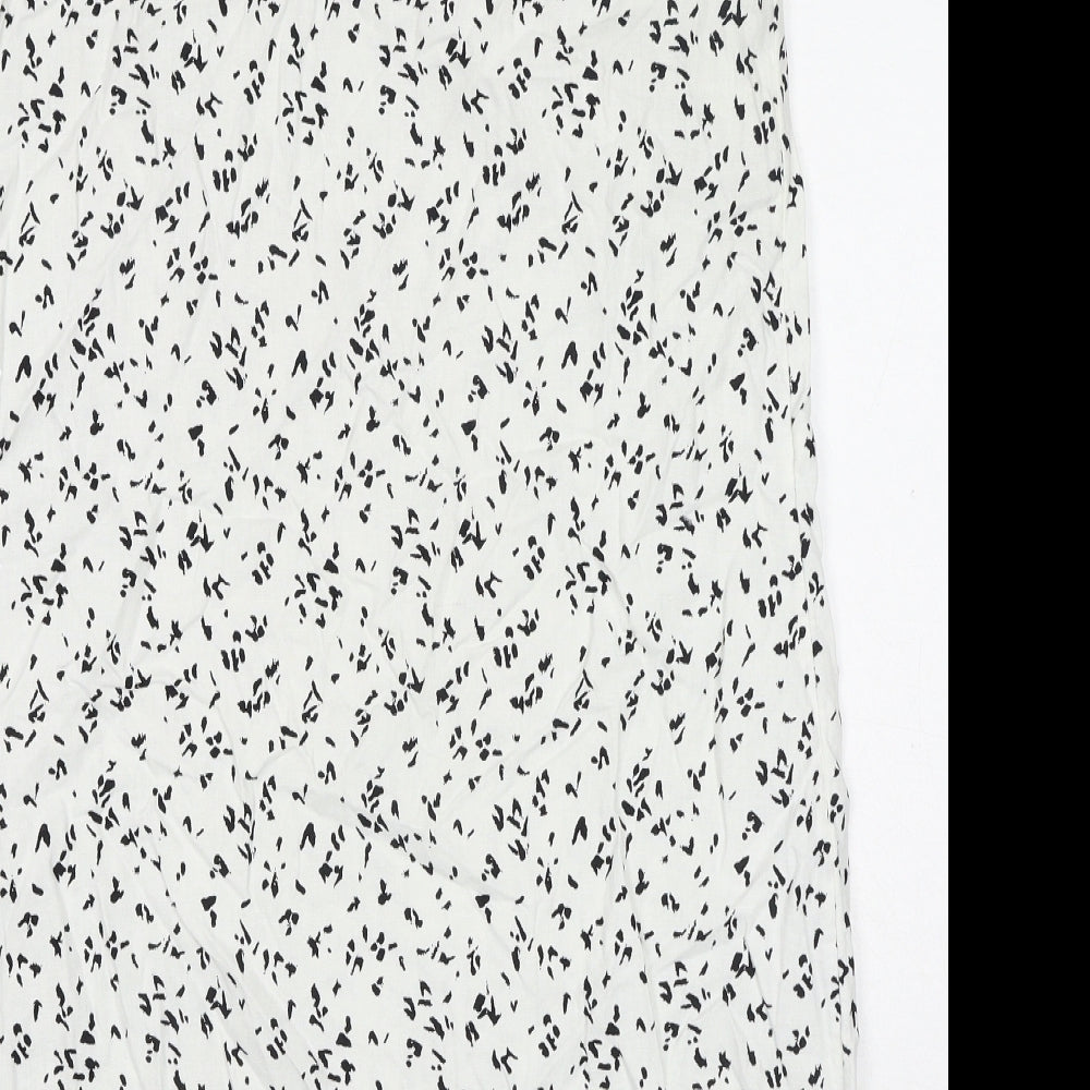 Marks and Spencer Womens White Geometric Flax Shift Size 12 V-Neck Pullover