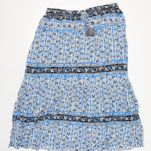 Marks and Spencer Womens Blue Floral Polyester Maxi Skirt Size 18 Drawstring