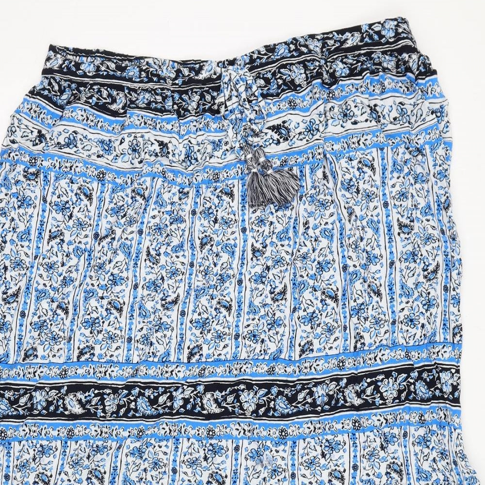 Marks and Spencer Womens Blue Floral Polyester Maxi Skirt Size 18 Drawstring