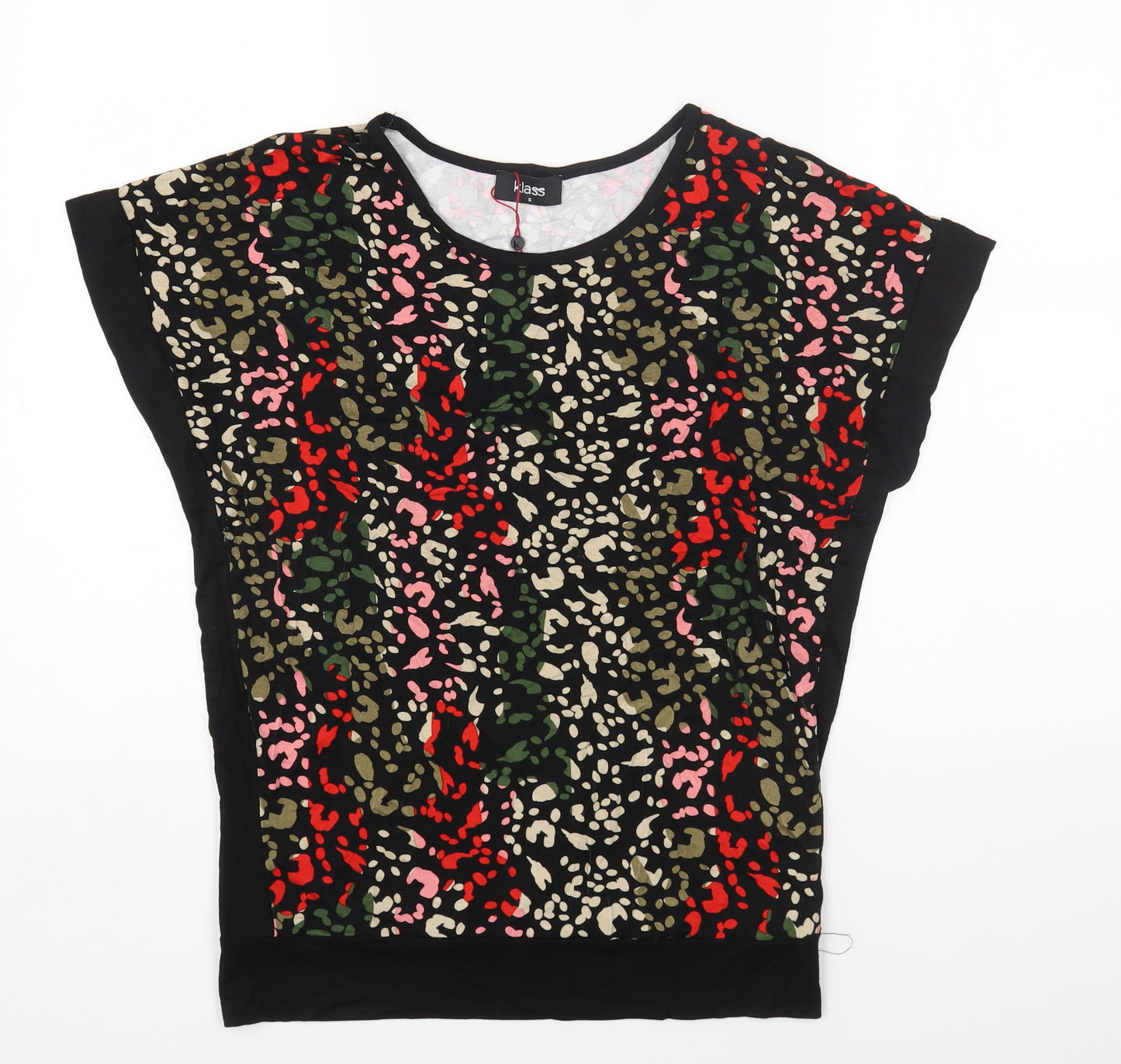 Klass Womens Black Animal Print Viscose Jersey T-Shirt Size S Round Neck