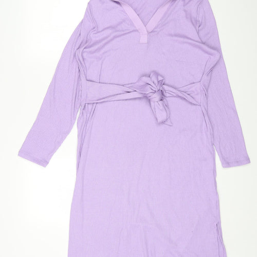 Marks and Spencer Womens Purple Viscose Shirt Dress Size 16 Collared Tie - Ribbed