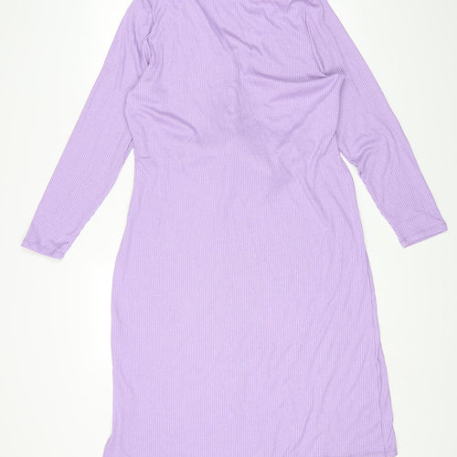 Marks and Spencer Womens Purple Viscose Shirt Dress Size 16 Collared Tie - Ribbed