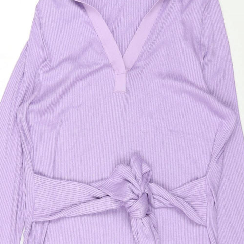 Marks and Spencer Womens Purple Viscose Shirt Dress Size 16 Collared Tie - Ribbed