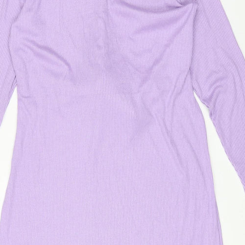 Marks and Spencer Womens Purple Viscose Shirt Dress Size 16 Collared Tie - Ribbed