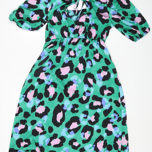 Papaya Womens Green Animal Print Polyester Fit & Flare Size 12 Square Neck Pullover