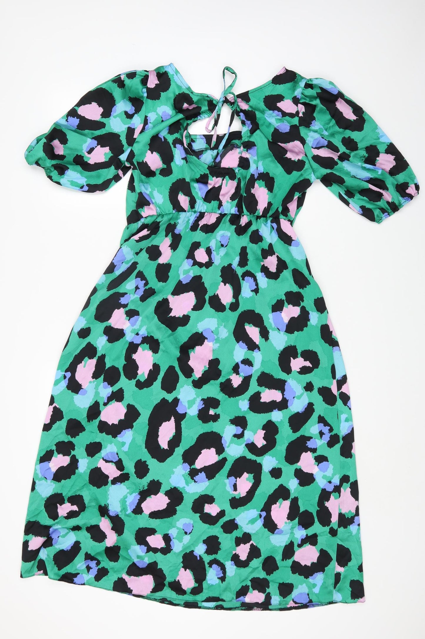 Papaya Womens Green Animal Print Polyester Fit & Flare Size 12 Square Neck Pullover