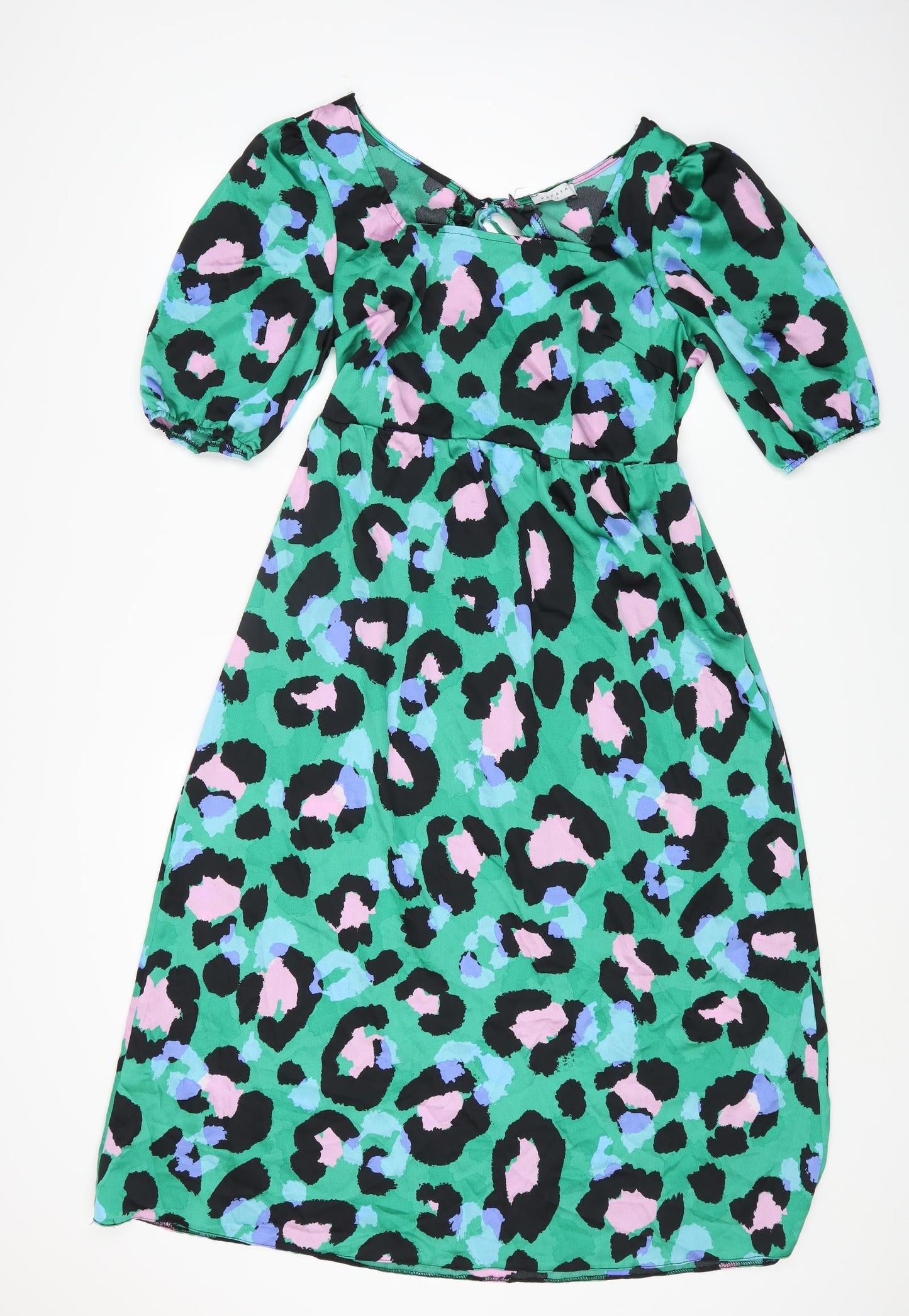 Papaya Womens Green Animal Print Polyester Fit & Flare Size 12 Square Neck Pullover