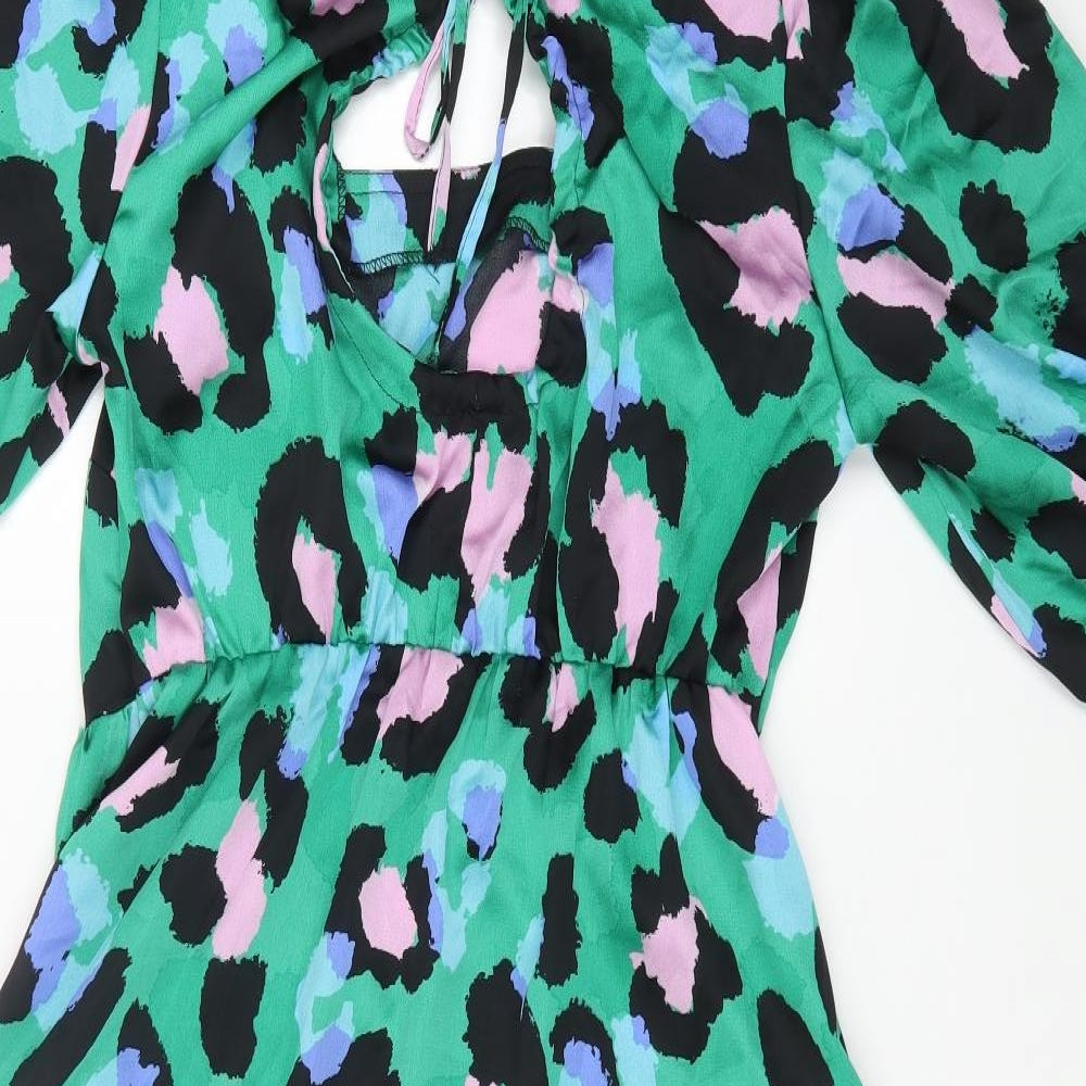 Papaya Womens Green Animal Print Polyester Fit & Flare Size 12 Square Neck Pullover