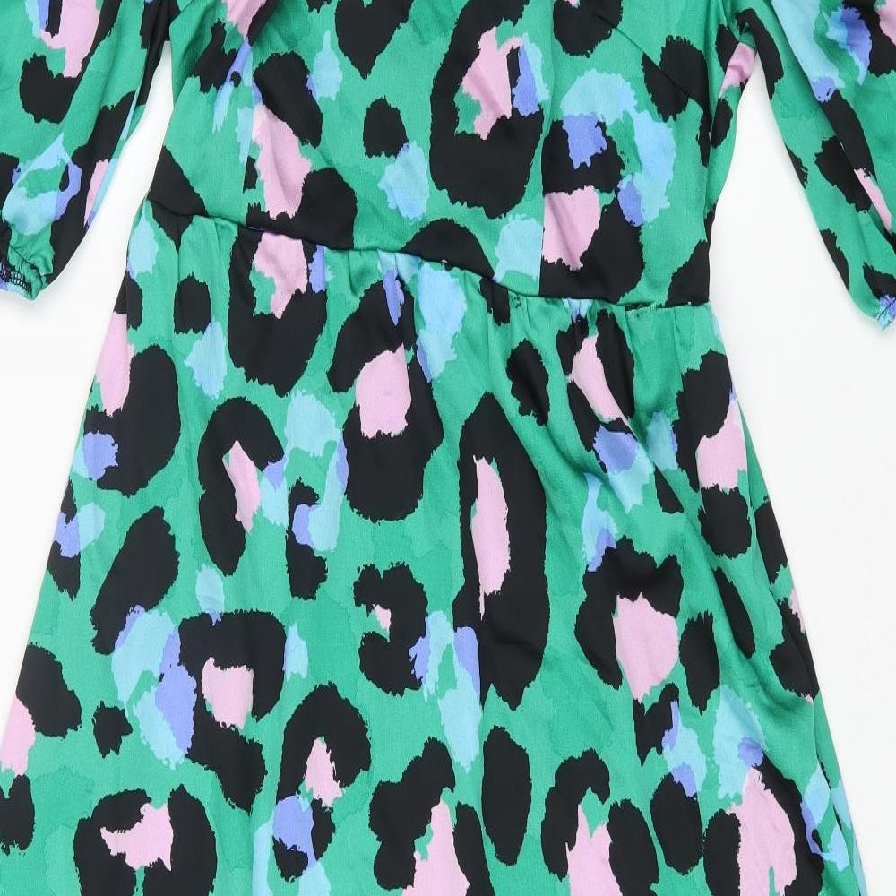 Papaya Womens Green Animal Print Polyester Fit & Flare Size 12 Square Neck Pullover