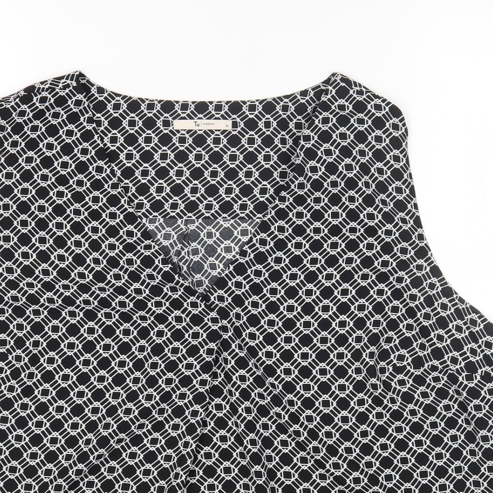 TU Womens Black Geometric Polyester Basic Blouse Size 18 V-Neck