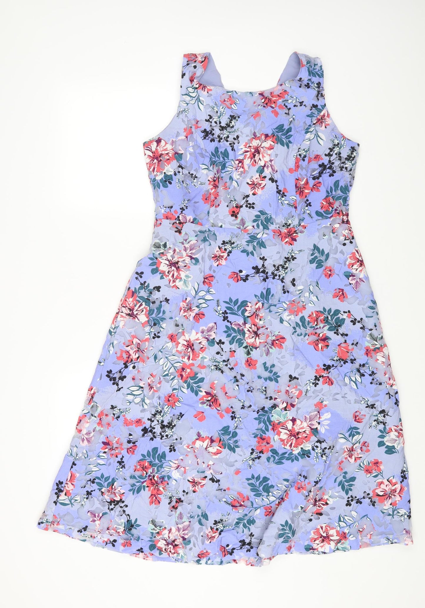 Per Una Womens Multicoloured Floral Viscose A-Line Size 14 Round Neck Zip