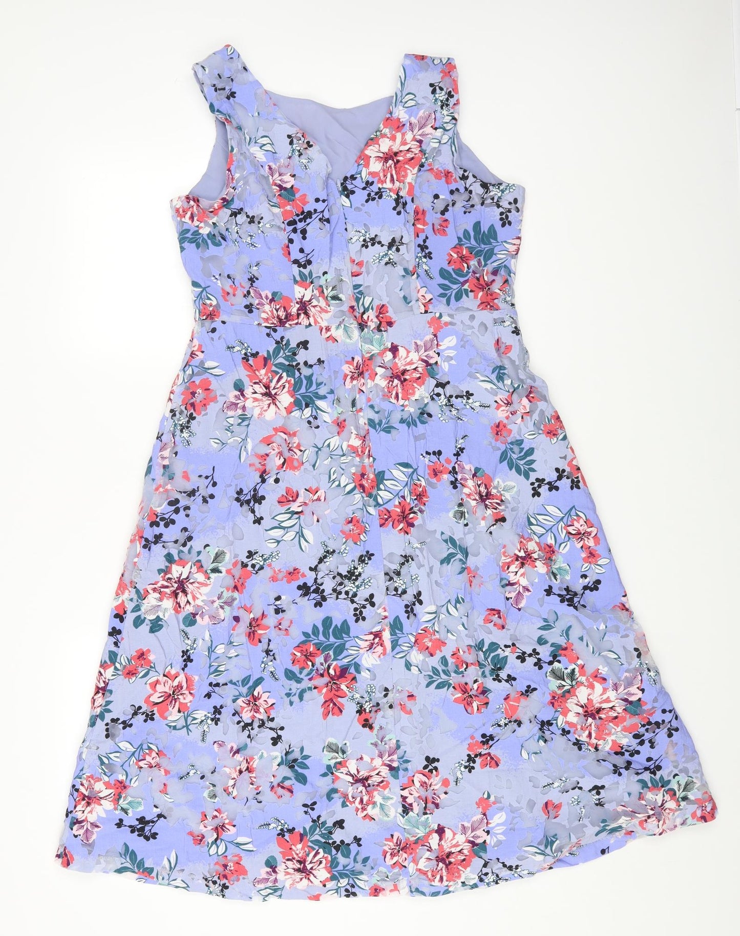 Per Una Womens Multicoloured Floral Viscose A-Line Size 14 Round Neck Zip
