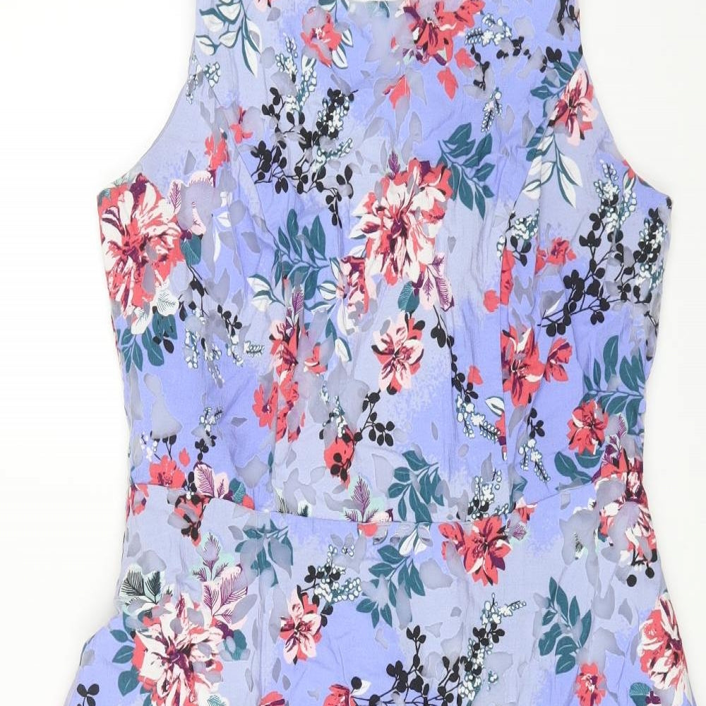 Per Una Womens Multicoloured Floral Viscose A-Line Size 14 Round Neck Zip