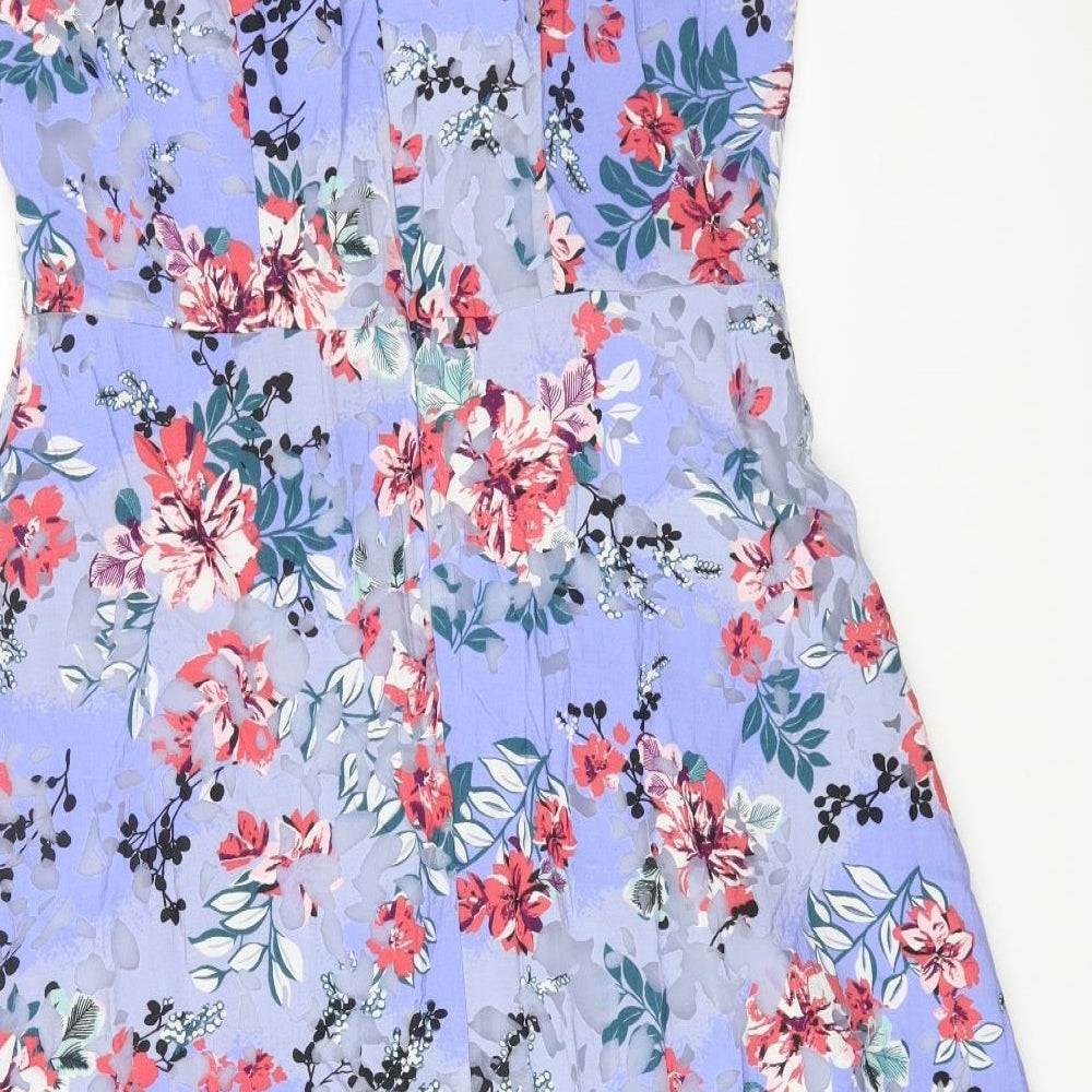 Per Una Womens Multicoloured Floral Viscose A-Line Size 14 Round Neck Zip
