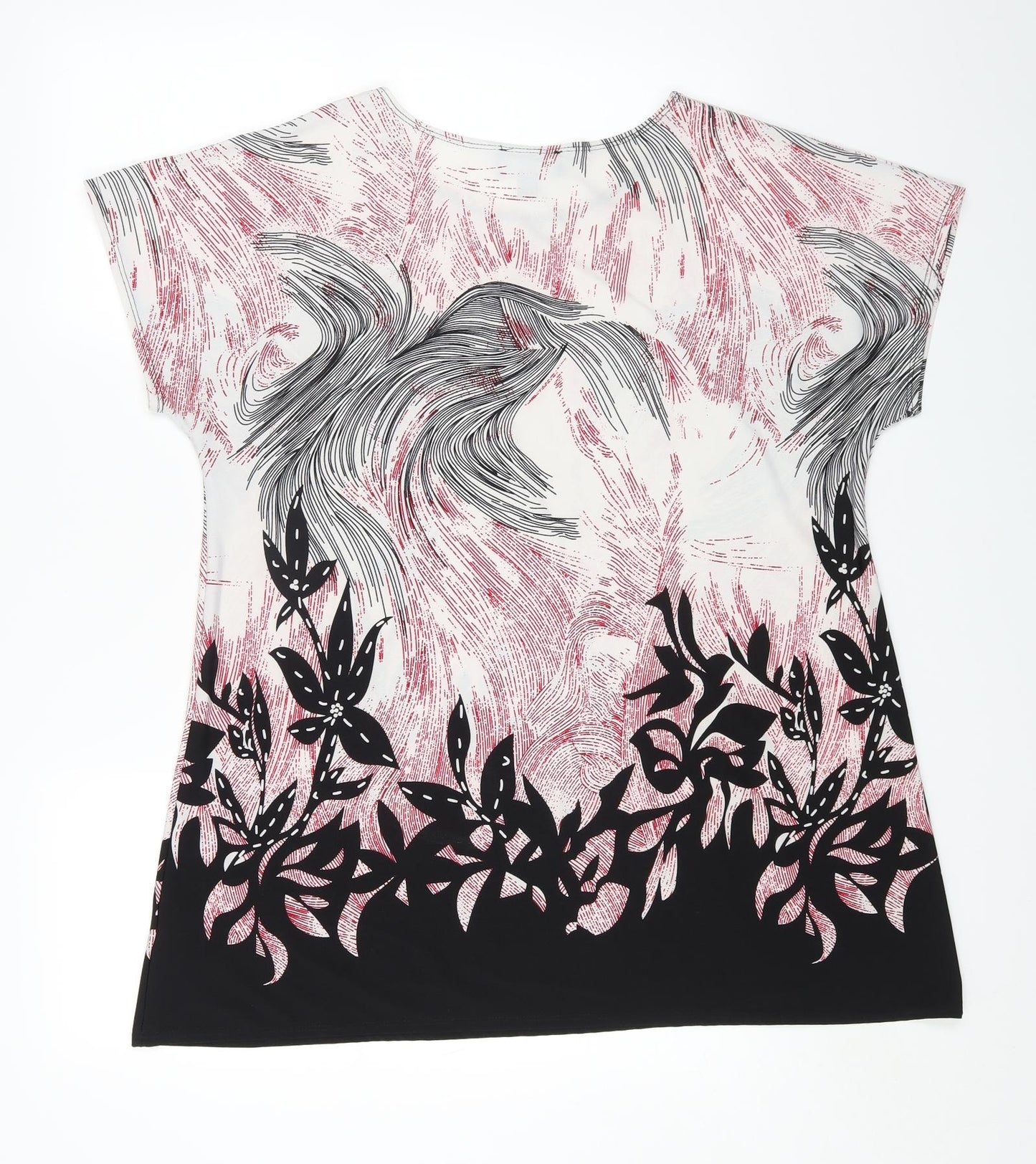 Saloos Womens Multicoloured Geometric Polyester Basic T-Shirt Size 18 Round Neck