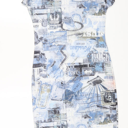 FIGA Womens Multicoloured Geometric Viscose Bodycon Size 10 Round Neck Pullover