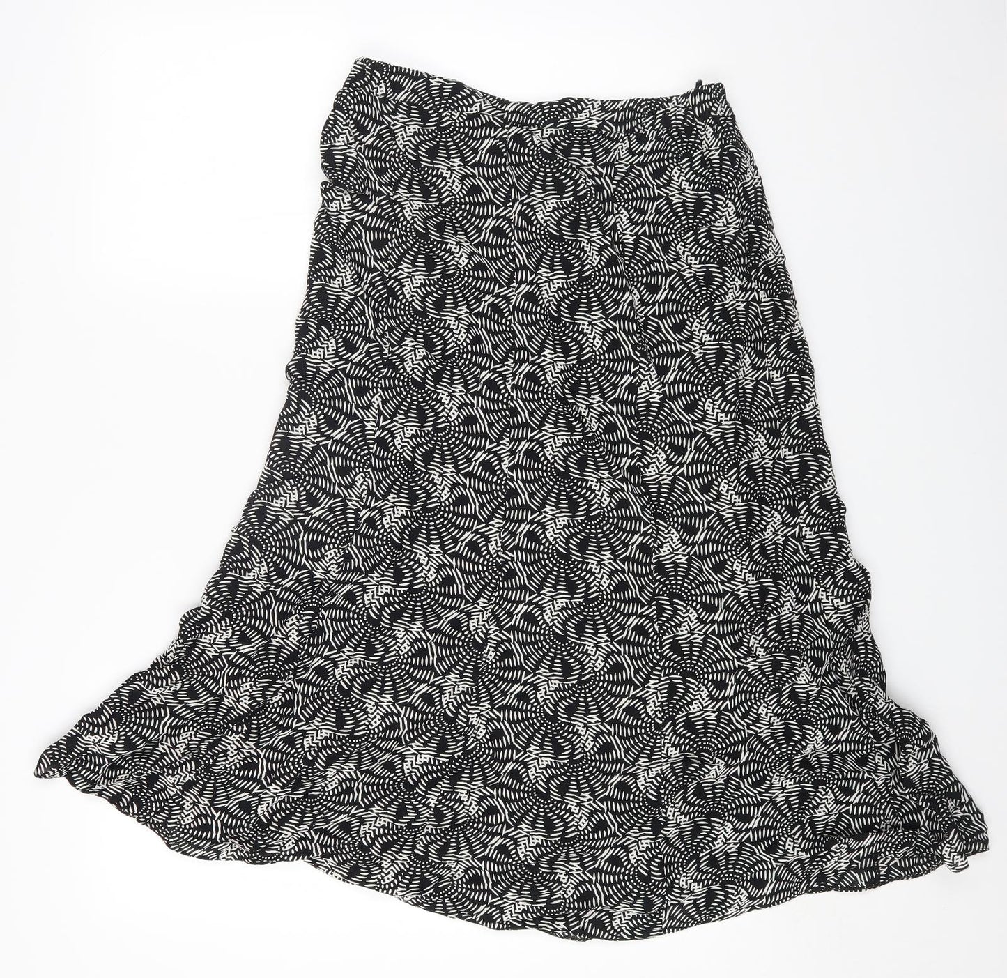 Nassc Womens Black Geometric Viscose A-Line Skirt Size 10 Zip