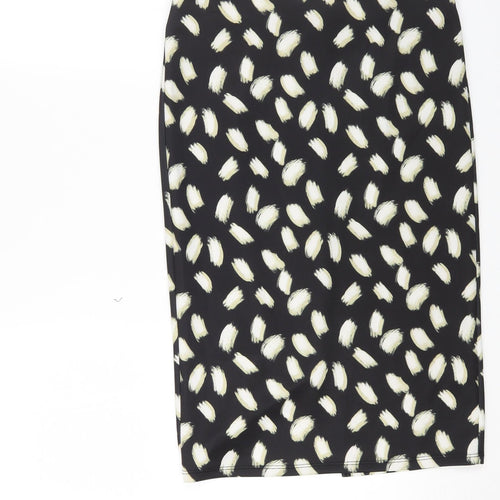 Miss Selfridge Womens Black Geometric Polyester A-Line Skirt Size 10 Zip