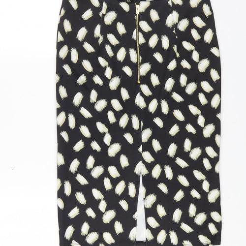Miss Selfridge Womens Black Geometric Polyester A-Line Skirt Size 10 Zip
